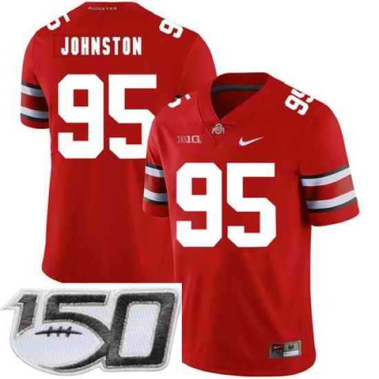 Ohio State Buckeyes 95 Cameron Johnston Red Nike College Football Stitched 150th Anniversary Patch Jersey